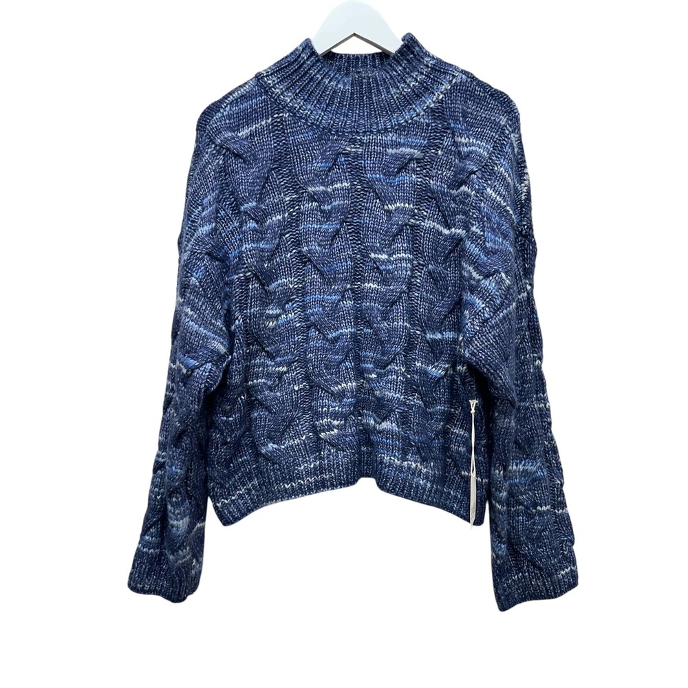 ANA A New Approach Blue Space Dye Cable Knit Mock Neck Sweater Womens Large NWT